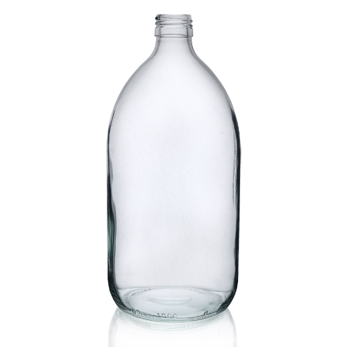 Clear Glass Vinegar Style Round Bottles w/ Black Ribbed Lined Caps