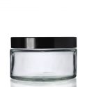 200ml Clear Glass Ointment Jar w Black Cap