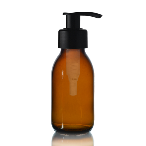 100ml Amber Glass Sirop Bottle with Black Lotion Pump
