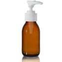 100ml Amber Glass Sirop Bottle with White Lotion Pump