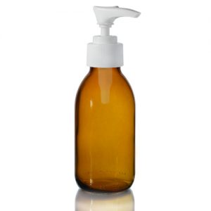125ml Amber Glass Sirop Bottle with White Lotion Pump