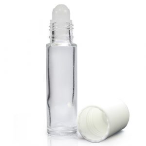 10ml Clear glass roller bottle w white