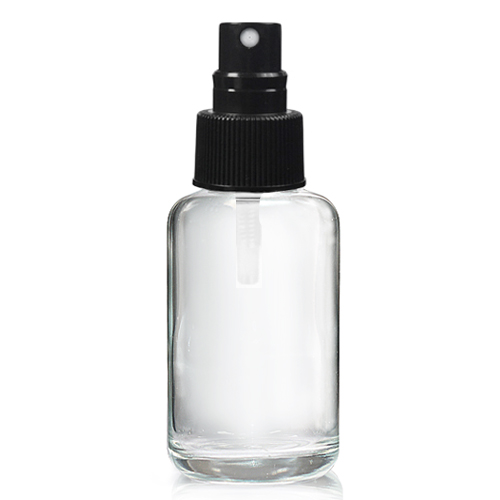 50ml Clear Round Boston Bottle & Atomiser Spray