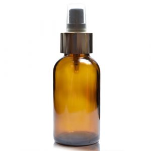 100ml Amber glass Boston Bottle w silver spray