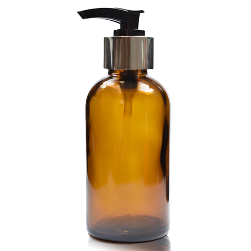 150ml Amber glass Boston Bottle with sliver pump
