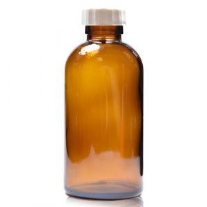 200ml Amber glass Boston Bottle w white pp