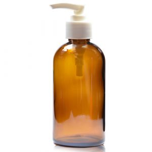 200ml Amber glass Boston Bottle with wht pump