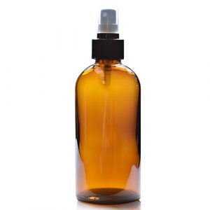 300ml Amber Boston bottle w black spray