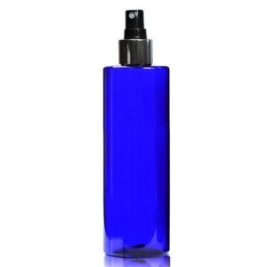 250ml Blue plastic bottle with silver spray
