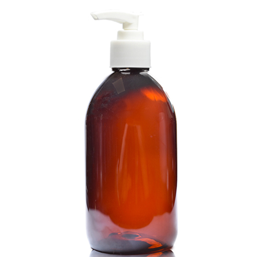 BULK BUY 500ml Plastic Sirop Amber Bottle with Smooth Black Pump 1