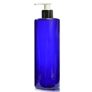 500ml Blue bottle with white silver pump