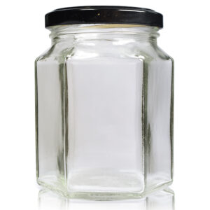 290ml Hexagonal Clear Glass Jar With Black Lid